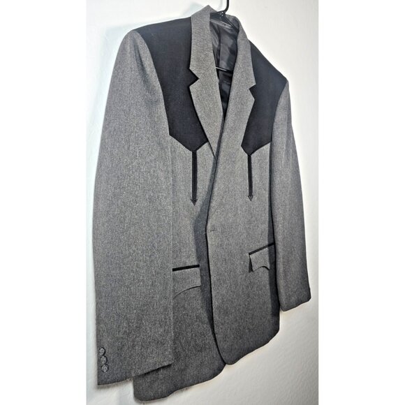 Circle S Men’s 46L Western Blazer Gray Black Yoke Lined 2-Button Cowboy Coat - Picture 4 of 16